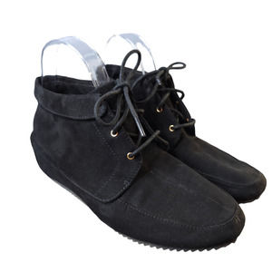 American Eagle Hidden Wedge Ankle Booties Black Faux Suede Lace Up Womens 9